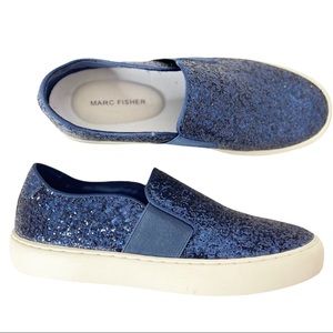 Marc Fisher Blue Sequin Chessi Slip On Sneaker Size 8